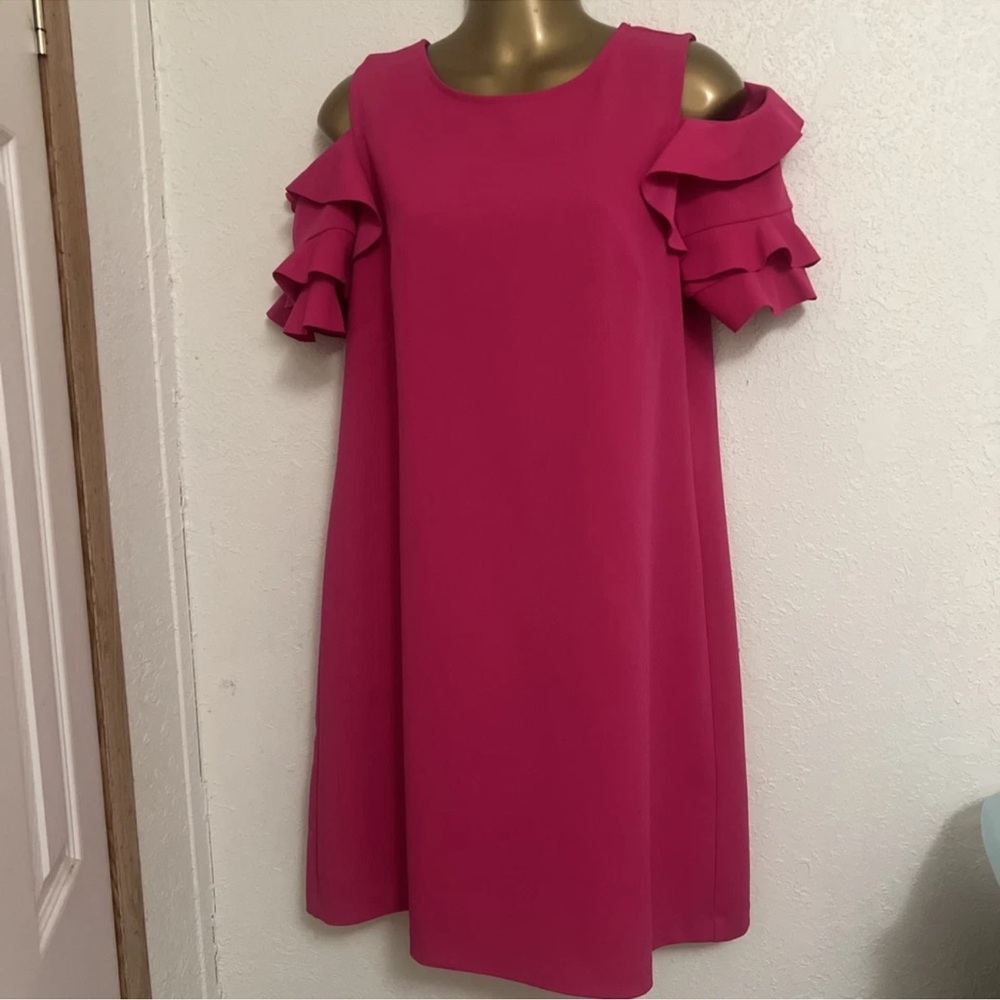 London times Elegant Pink Ruffle Sleeve Dress
